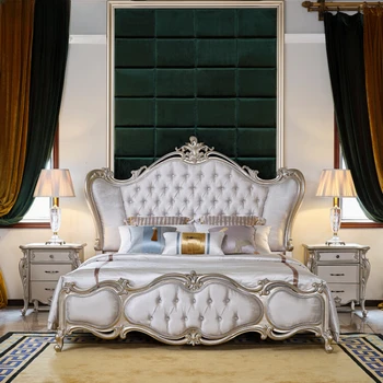Платнено легло луксозно европейско червено буково резбовано спалня двойно легло