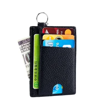 Плътен цвят малък ръкав карта реална чанта за вземане ключодържател RFID четка против кражба ултра-тънък мини карта ръкав може да бъде окачен врата