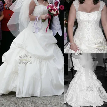 Плюс размер жени топка рокля сватбени рокли Скъпа деколте параклис влак Тафта / сатен булката рокли с мъниста кристали