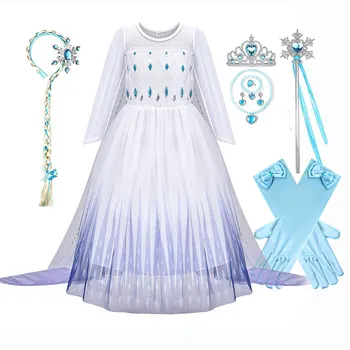 Принцеса Елза Анна рокля за момиче Хелоуин костюм за деца Косплей Снежна кралица Елза парти бяла рокля дете зимна коледа костюм
