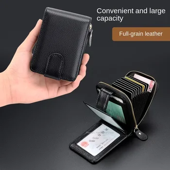 Притежателите на кредитни карти Портфейл Естествена кожа Мъже Визитки RFID портфейл Мъже с висок капацитет Чанта за кредитни карти