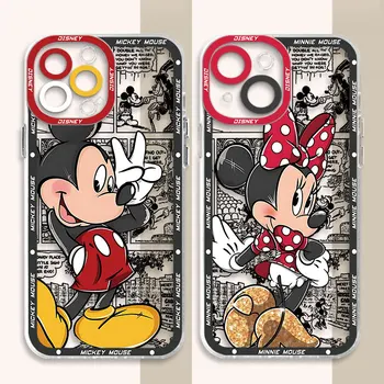 Прозрачен силиконов калъф за телефон за iPhone 11 Pro 15 Pro 13 Mini 12 7 8 XS Max SE 14 Pro Max XR Disney Mickey Minnie Mouse Art Cover