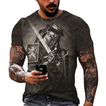 Реколта лятна мъжка тениска 3d отпечатани графични тениски за мъже рицар къс ръкав върховете извънгабаритни тениска мъж дропшипинг
