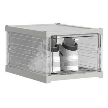 Сгъваема интегрирана кутия за обувки Организатор и кутии за съхранение Шкаф Прозрачен видим монтаж Безплатен багажник, лесен за използване сив
