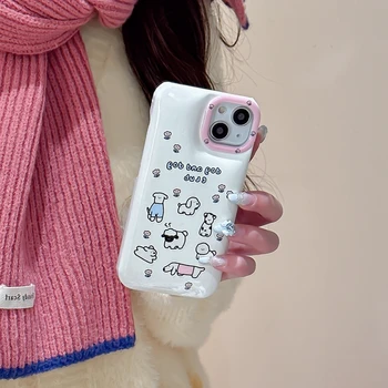 Сладко куче цвете телефон капак случай за iPhone 15 14 13 12 Pro Max