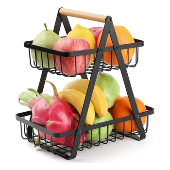 Съхранение в домакинството Плодови тоалетни принадлежности Зеленчуков рафт 2-степенен преносим метал аксесоари плодове за кошница багажник голяма кухня
