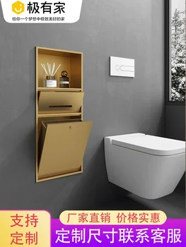 Тоалетна кошче ниша от неръждаема стомана вградени съхранение багажник тоалетна с врата тоалетна четка баня тъкан багажник кабинет