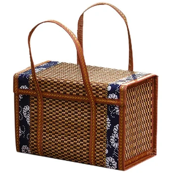Тъкани бамбукови продукти Къмпинг преносима кутия за съхранение Ръчно тъкана кошница Специална външна кошница за пикник Тъкана кошница