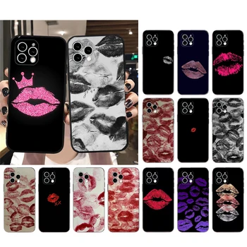 Черно червени устни целувка телефон случай за iphone 15 14 Pro Max 13 12 11 Pro Max XSMax XR 12 13 мини 14 плюс
