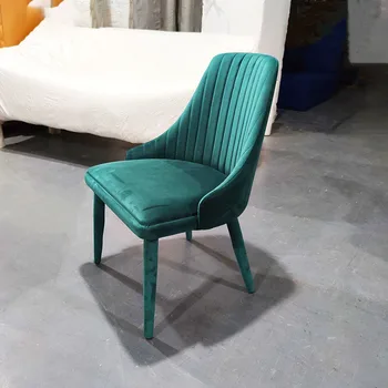 италиански минималистичен стол за хранене, търговско кафене, дизайнер на ресторант, тъмно зелен плат тапициран гръб за хранене chai