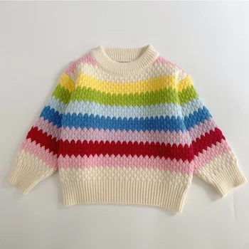 корейски Dongdaemun пролет есен нова мода жени пуловери детски луксозни дизайнерски дрехи дъга пуловер плета ежедневни дрехи